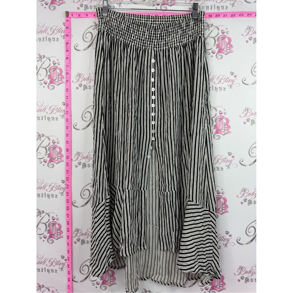 Pink laundry skirt stripes Striped Button-Front Midi Skirt - Black & White